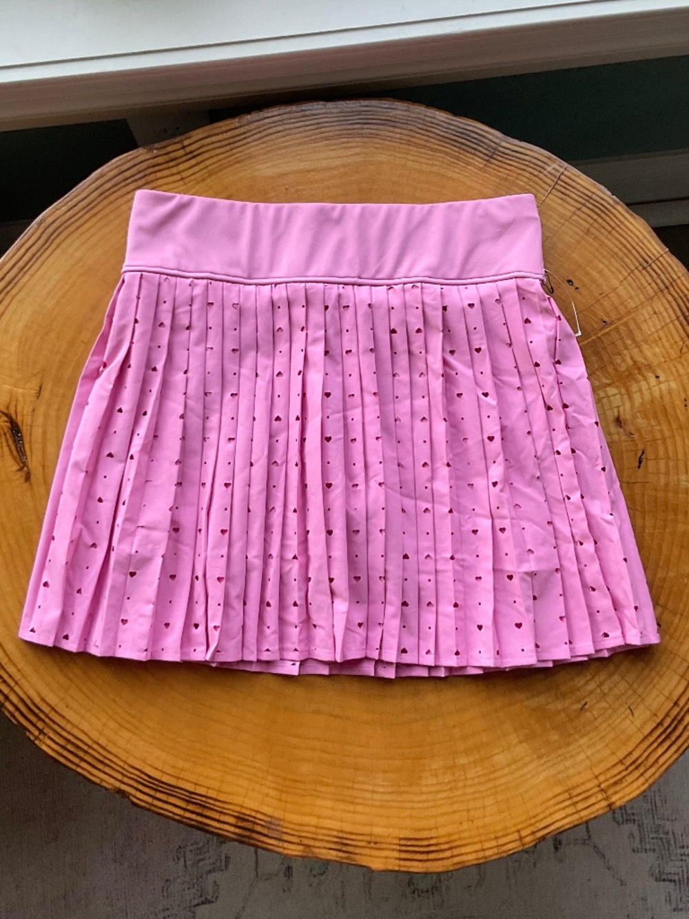 T/S by Thrive Pink Perforated Pleat Skort w/ Heart Cutouts NWOT
